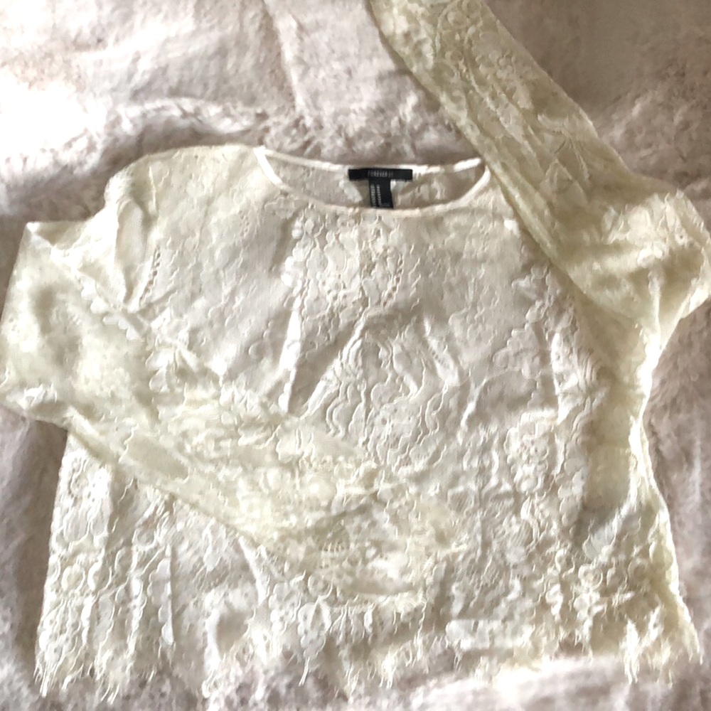 Sheer Floral Lace Crop Top by Forever 21